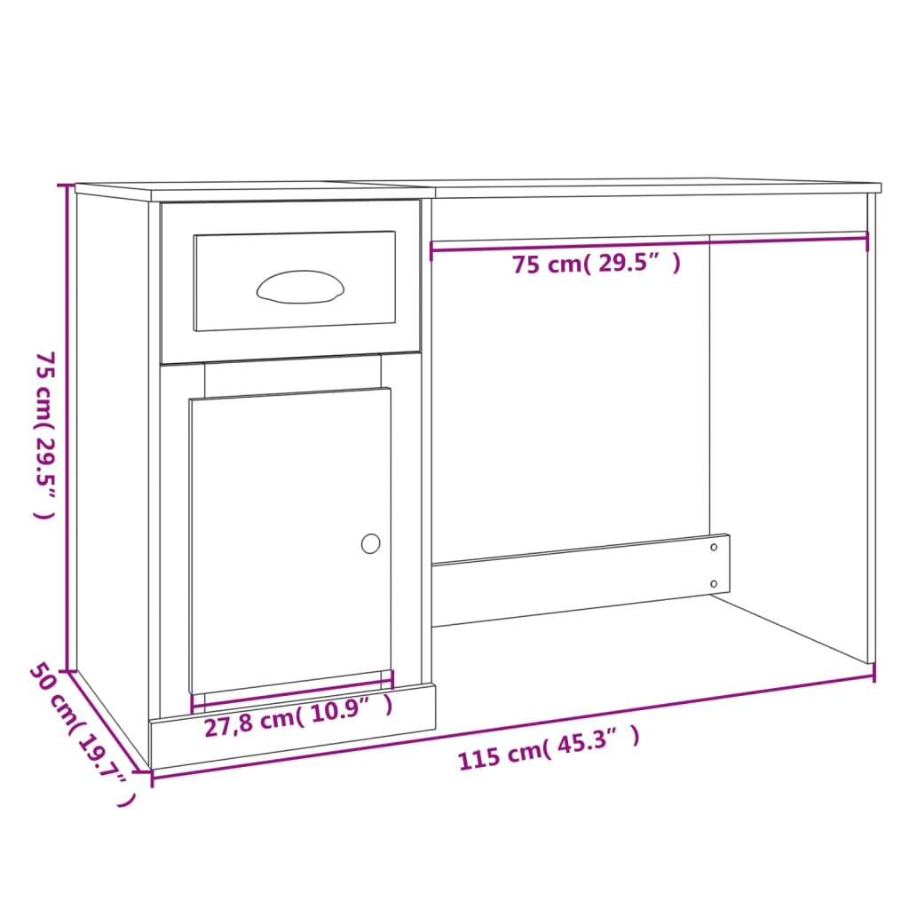 Bureau Met Lade 115X50X75 Cm Bewerkt Hout Bruineikenkleurig