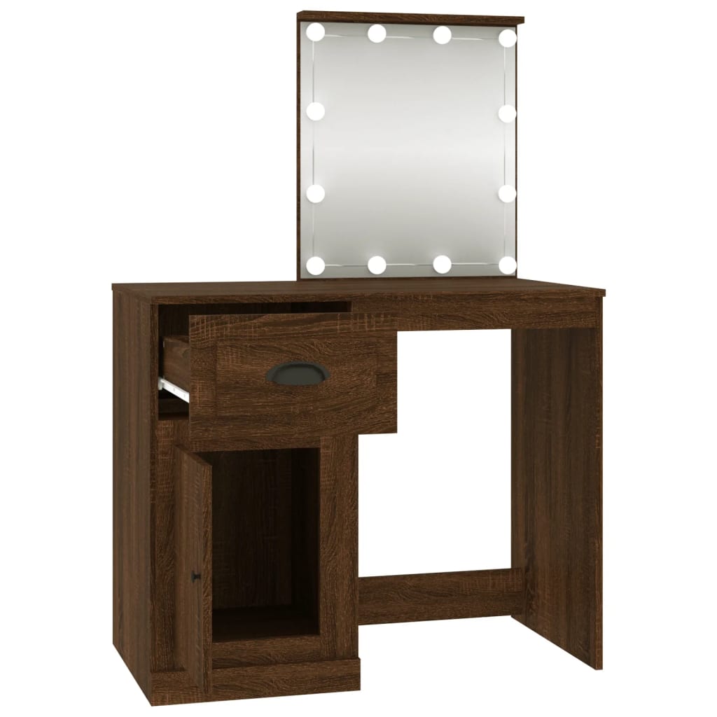 Kaptafel Met Led 90X50X132,5 Cm Bewerkt Hout Bruineikenkleurig