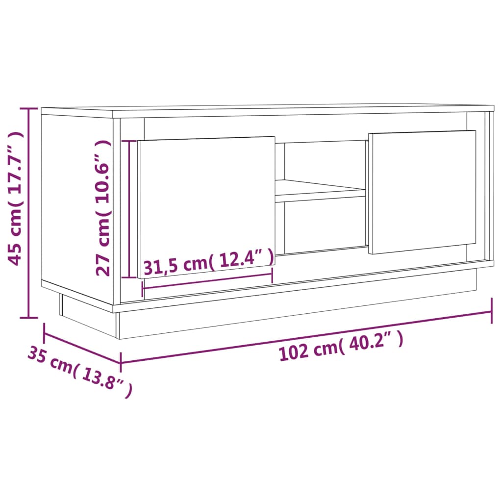 Tv-Meubel 102X35X45 Cm Bewerkt Hout Betongrijs