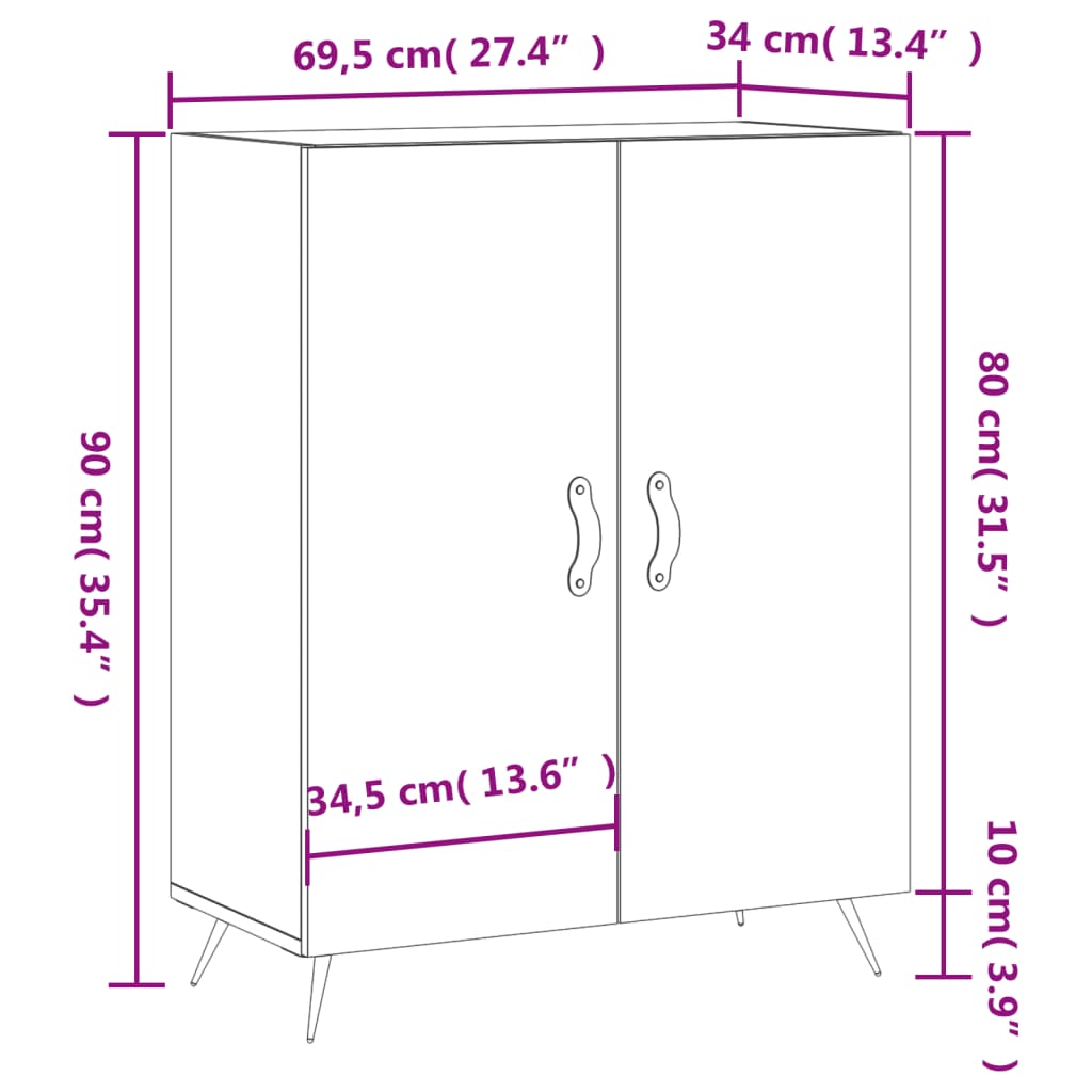 Dressoir 69,5X34X90 Cm Bewerkt Hout Betongrijs 1