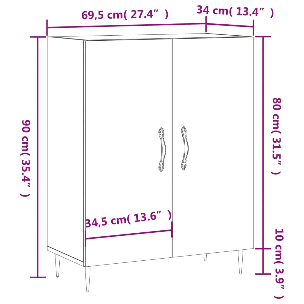 Dressoir 69,5X34X90 Cm Bewerkt Hout Betongrijs