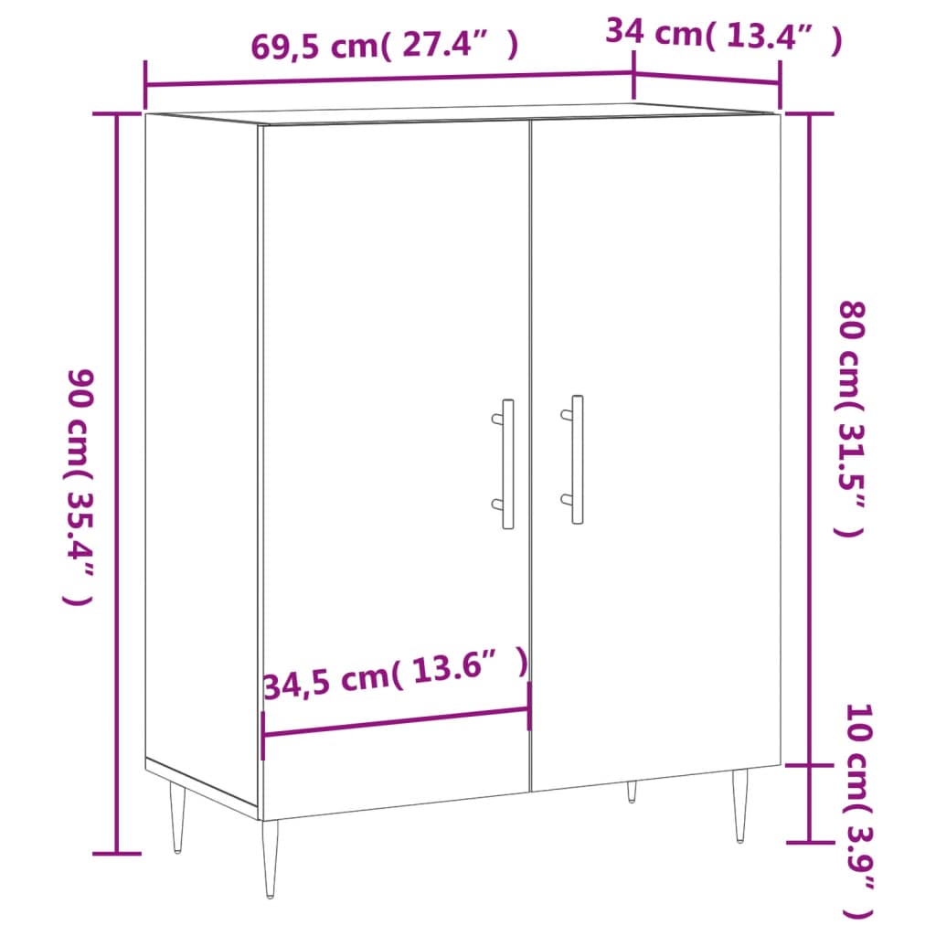 Dressoir 69,5X34X90 Cm Bewerkt Hout Betongrijs