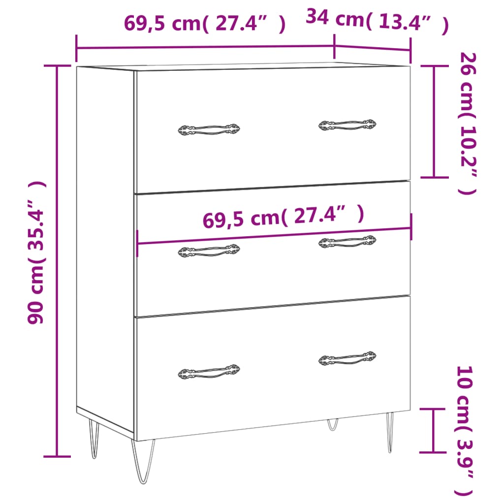 Dressoir 69,5X34X90 Cm Bewerkt Hout Betongrijs