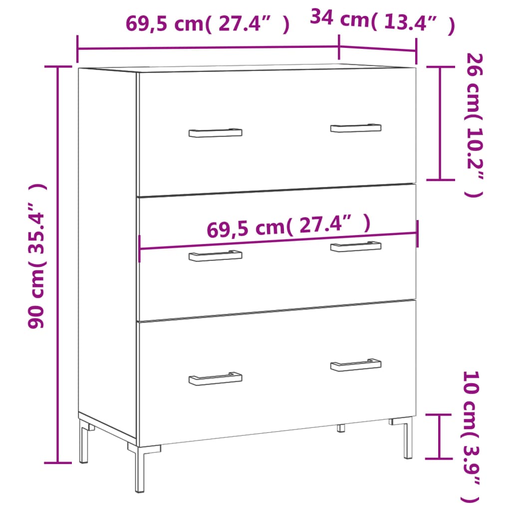 Dressoir 69,5X34X90 Cm Bewerkt Hout Betongrijs