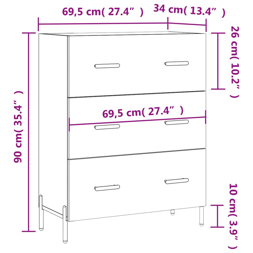 Dressoir 69,5X34X90 Cm Bewerkt Hout Betongrijs