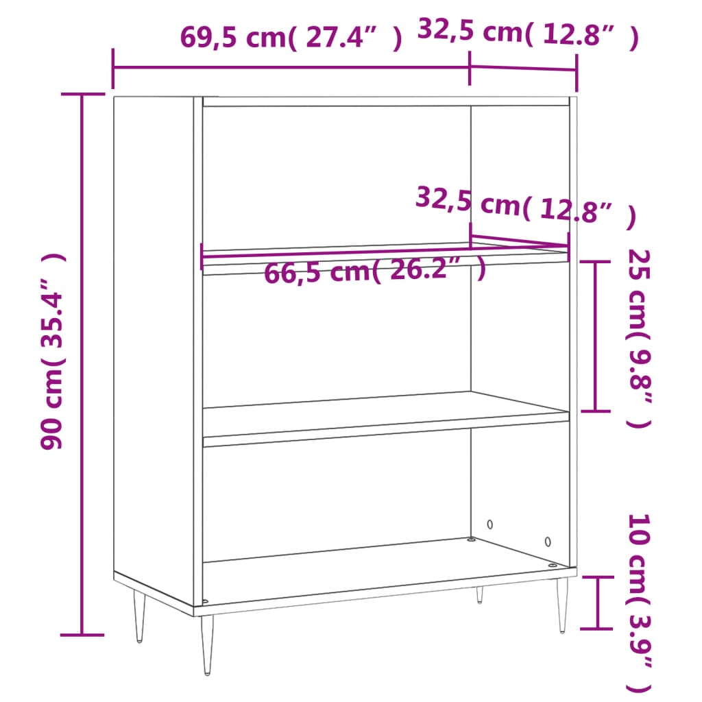 Boekenkast 69,5X32,5X90 Cm Bewerkt Hout Betongrijs 1