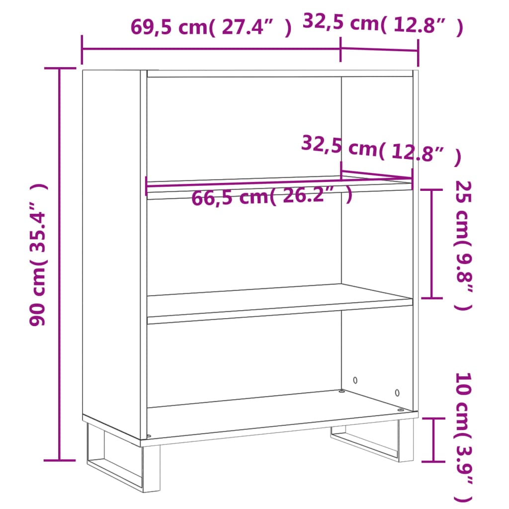 Schappenkast 69,5X32,5X90 Cm Bewerkt Hout Betongrijs 1