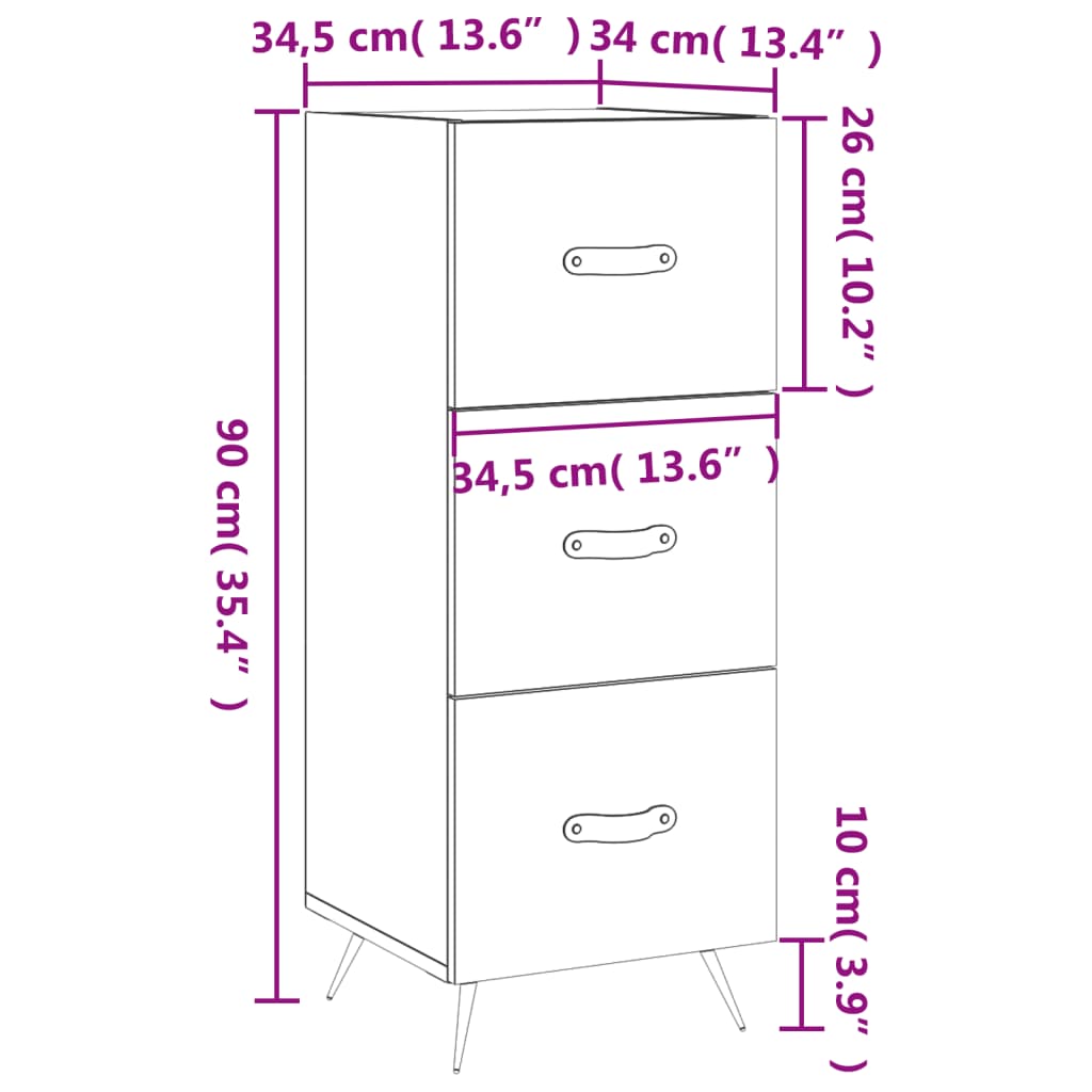 Dressoir 34,5X34X90 Cm Bewerkt Hout Betongrijs