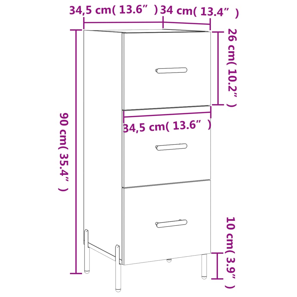 Dressoir 34,5X34X90 Cm Bewerkt Hout Betongrijs