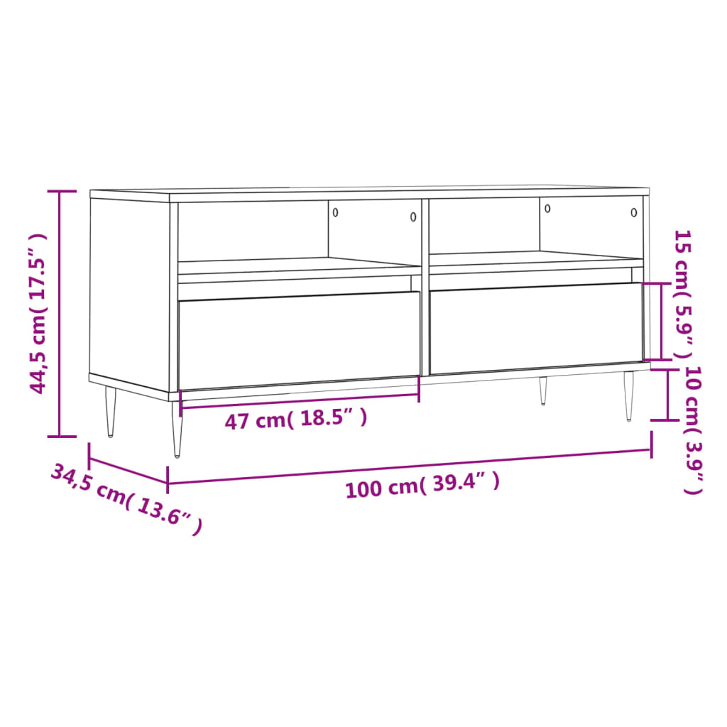 Tv-Meubel 100X34,5X44,5 Cm Bewerkt Hout Betongrijs