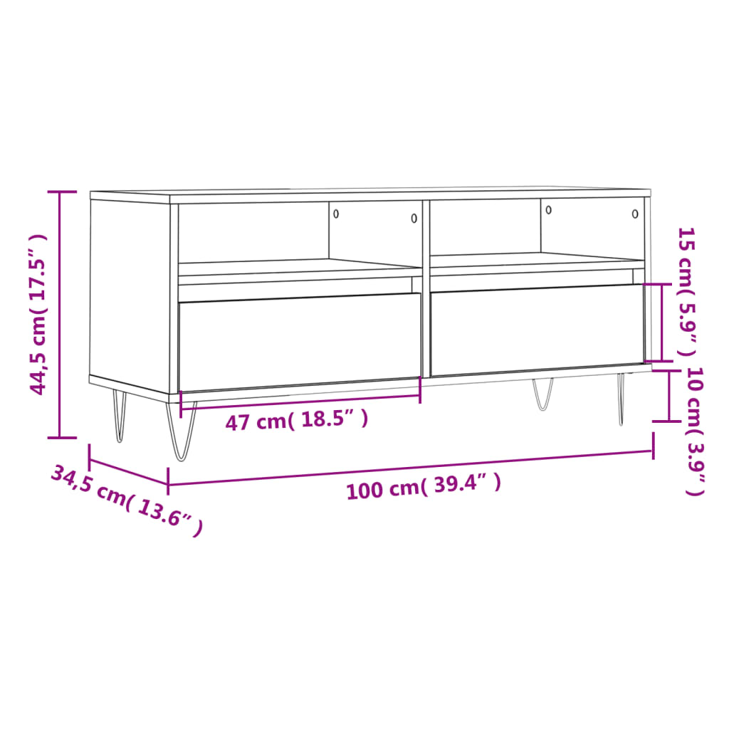 Tv-Meubel 100X34,5X44,5 Cm Bewerkt Hout Betongrijs