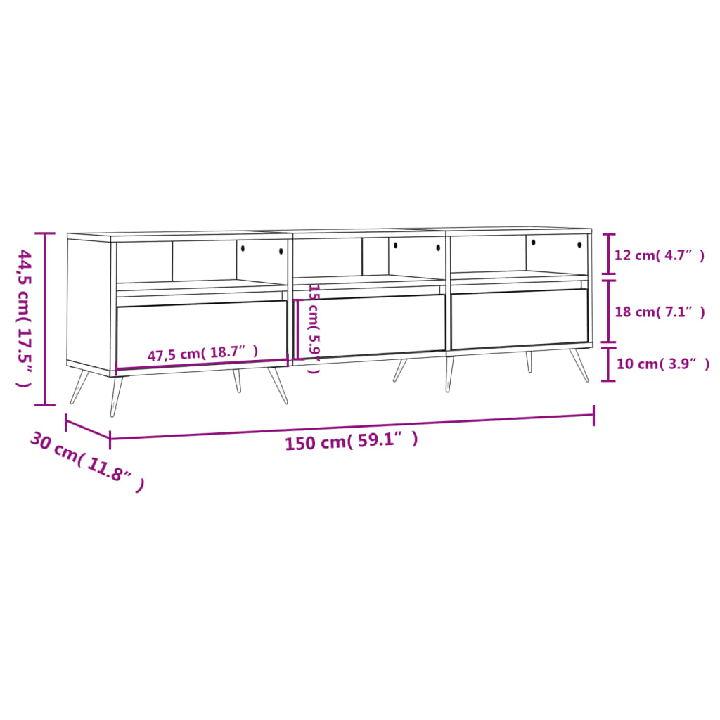 Tv-Meubel 150X30X44,5 Cm Bewerkt Hout Betongrijs