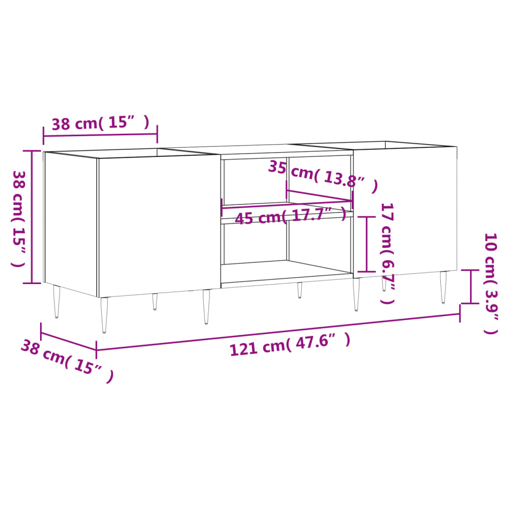 Platenkast 121x38x48 cm bewerkt hout hoogglans wit