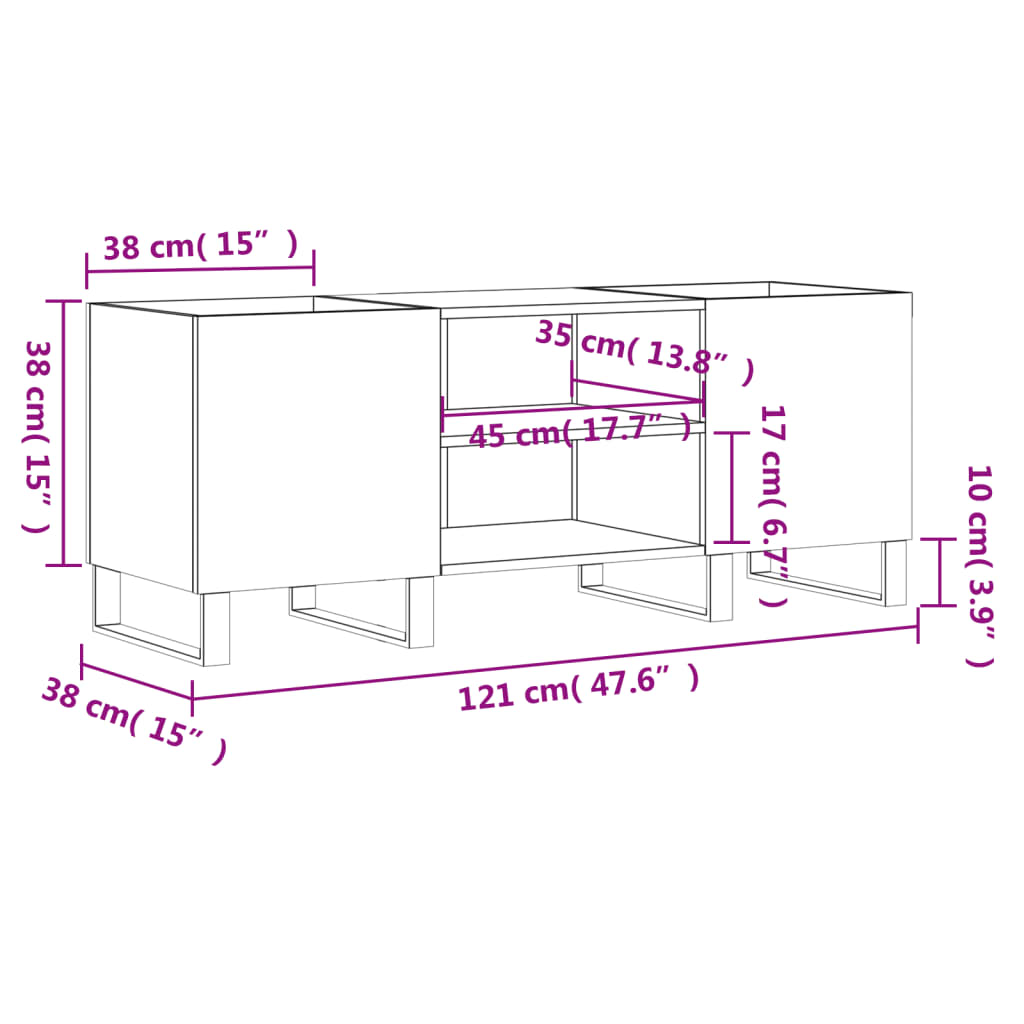 Platenkast 121x38x48 cm bewerkt hout zwart