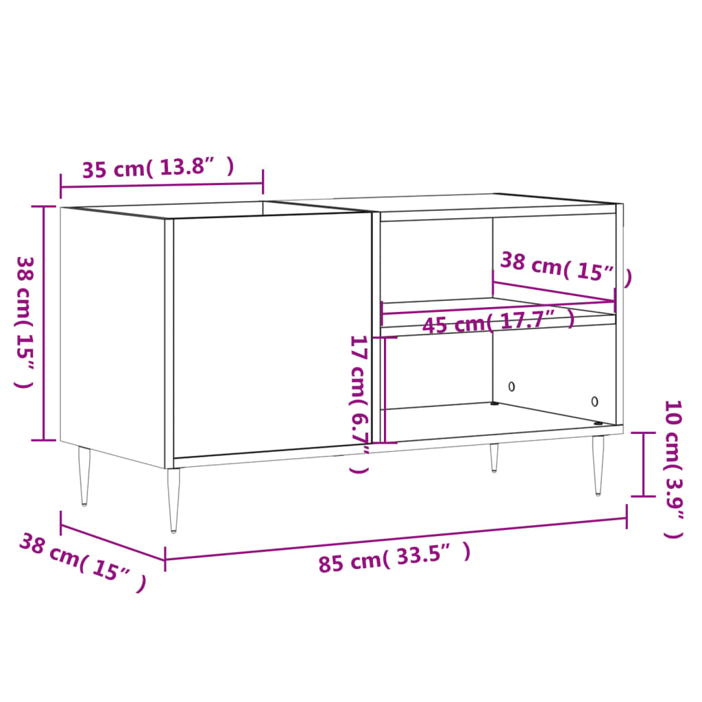 Platenkast 85x38x48 cm bewerkt hout wit