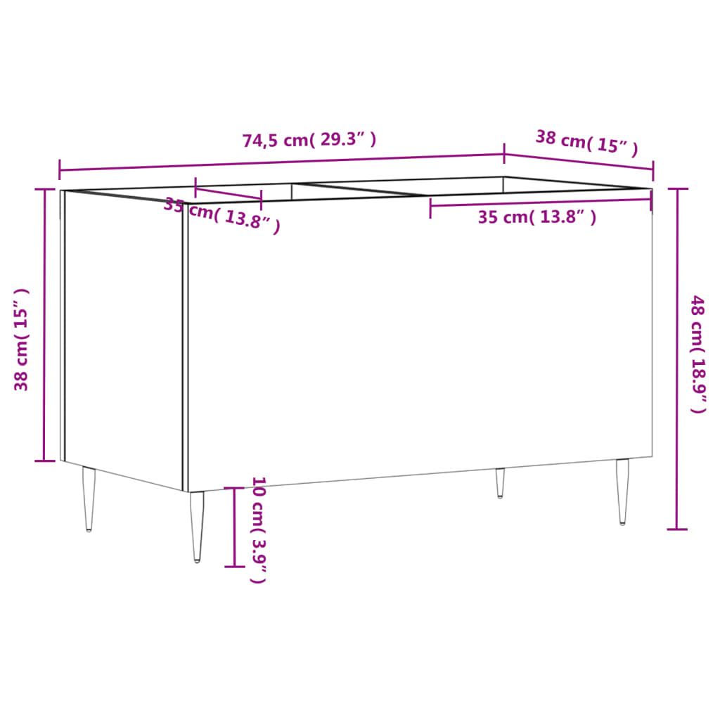 Platenkast 74,5X38X48 Cm Bewerkt Hout Betongrijs