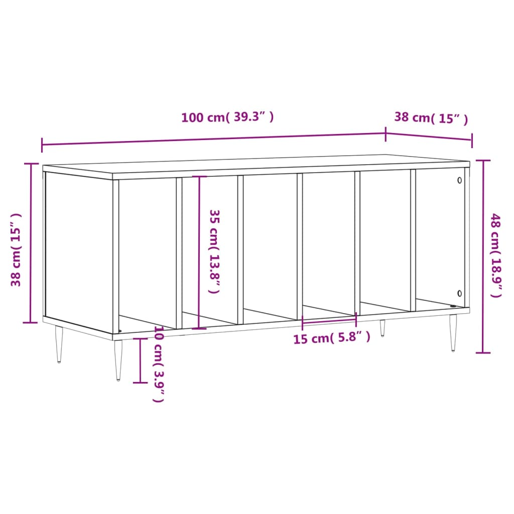 Platenkast 100x38x48 cm bewerkt hout wit