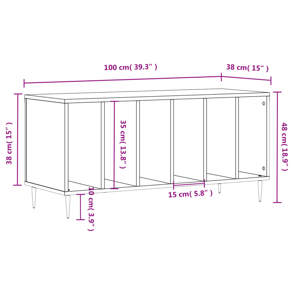 Platenkast 100x38x48 cm bewerkt hout zwart