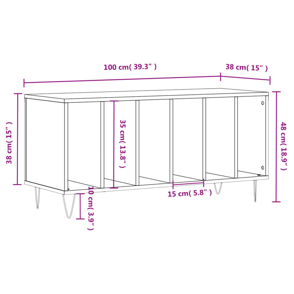 Platenkast 100x38x48 cm bewerkt hout sonoma eikenkleurig