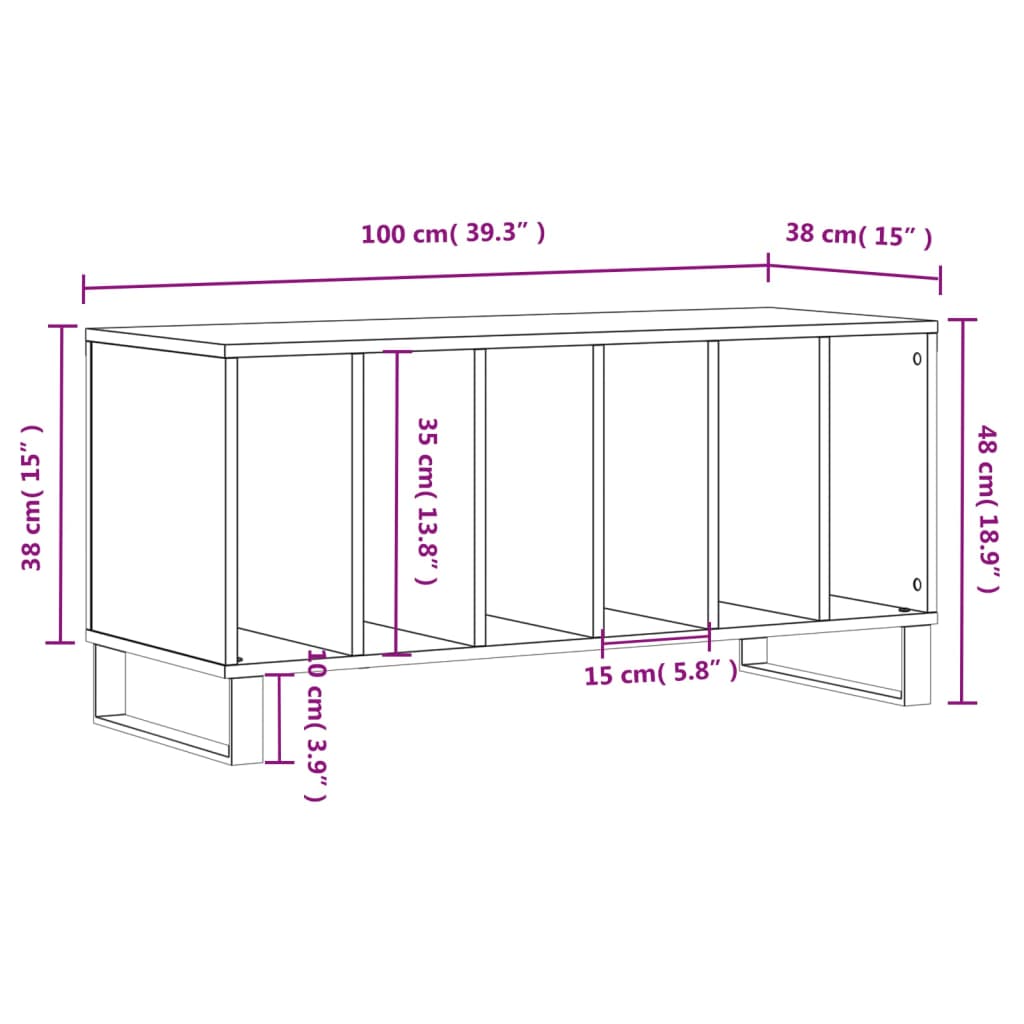 Platenkast 100x38x48 cm bewerkt hout wit