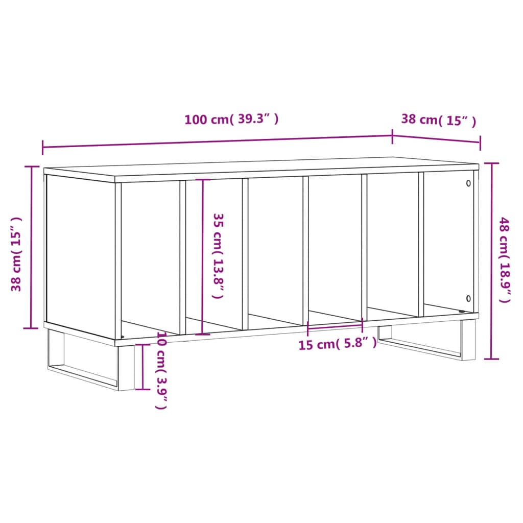 Platenkast 100x38x48 cm bewerkt hout hoogglans wit