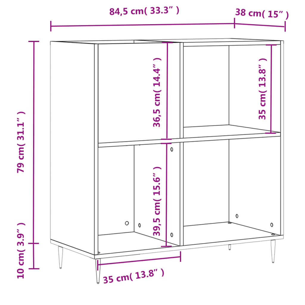 Platenkast 84,5x38x89 cm bewerkt hout zwart