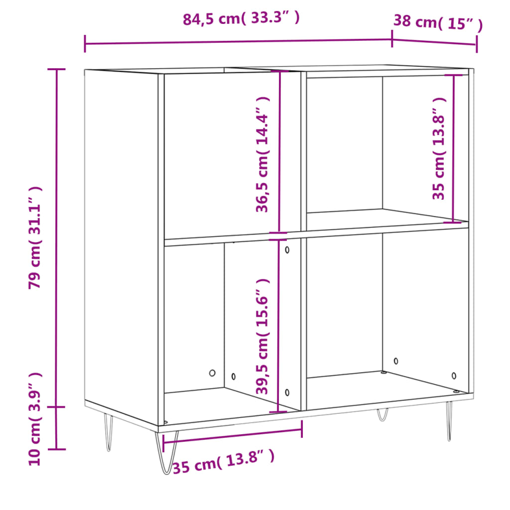 Platenkast 84,5x38x89 cm bewerkt hout wit