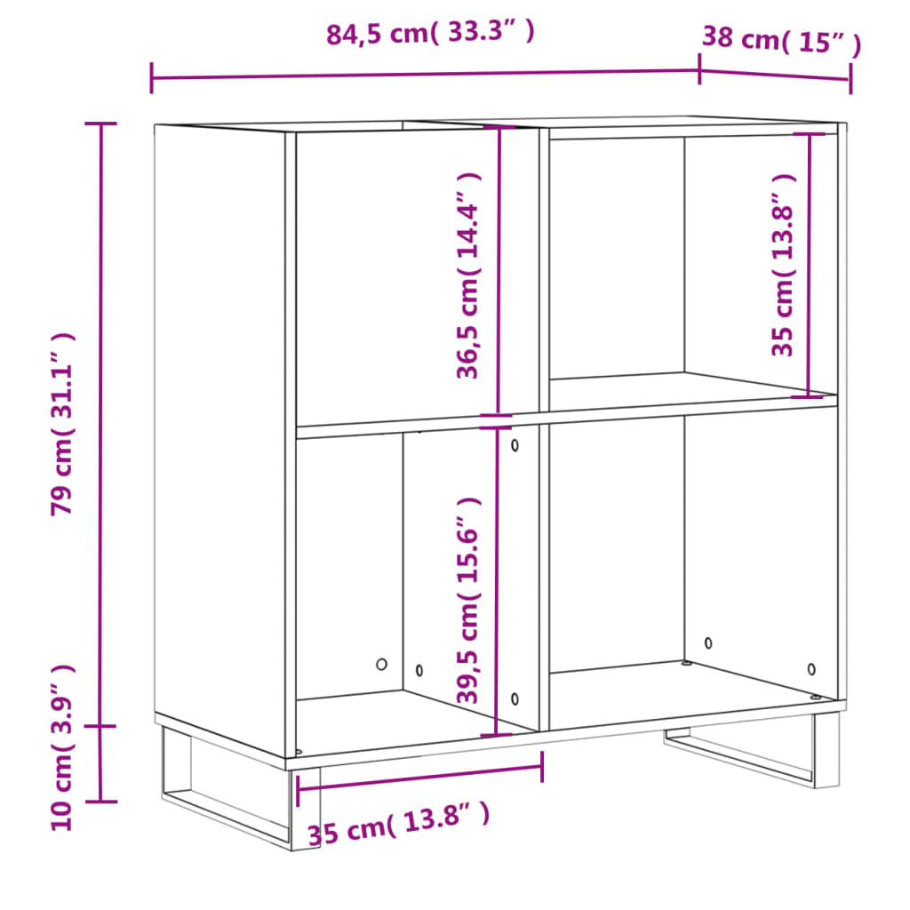 Platenkast 84,5x38x89 cm bewerkt hout betongrijs