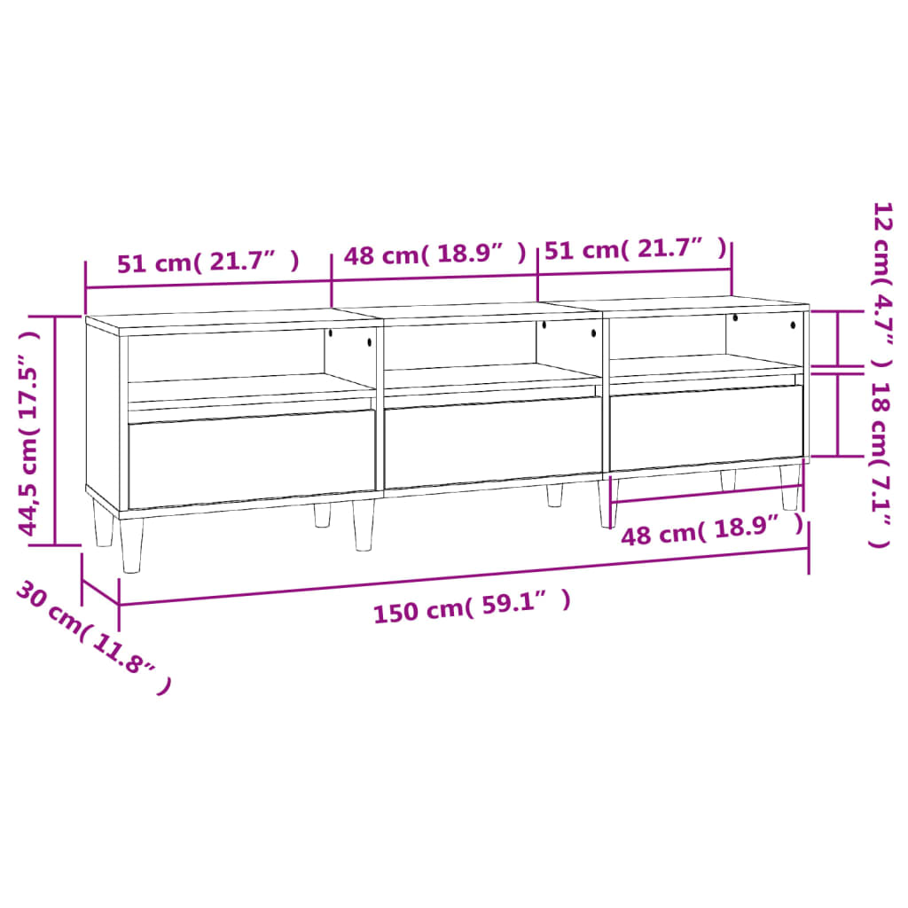 Tv-Meubel 150X30X44,5 Cm Bewerkt Hout Betongrijs