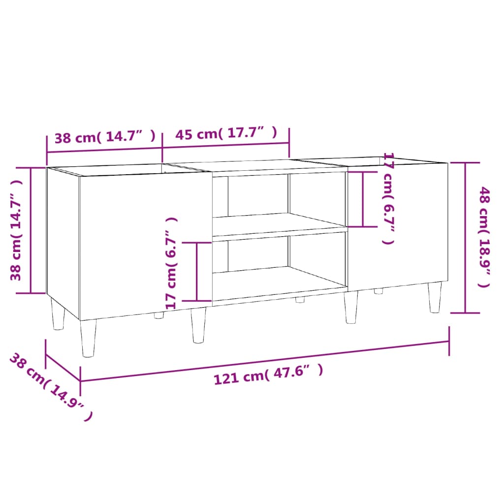 Platenkast 121x38x48 cm bewerkt hout betongrijs