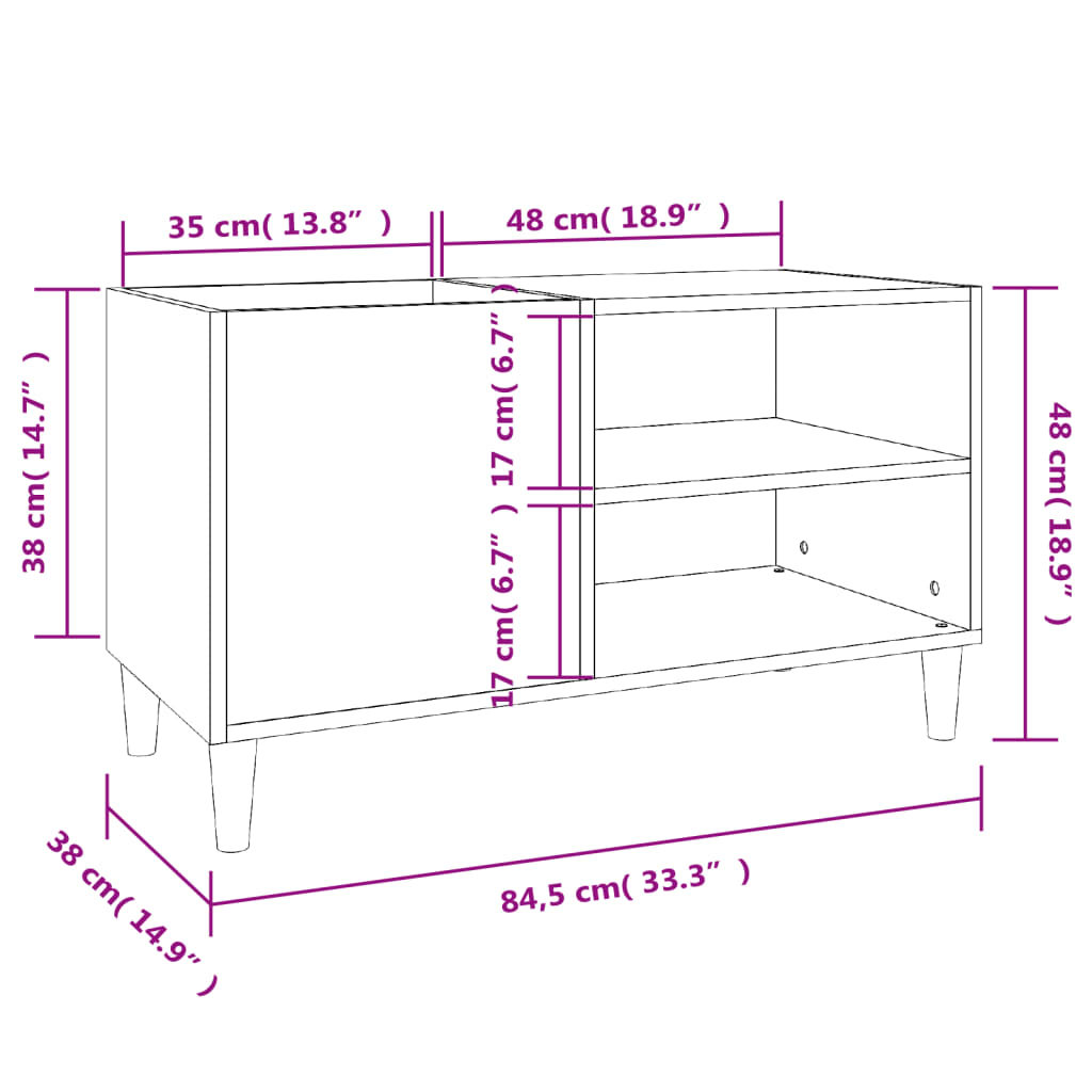 Platenkast 84,5X38X48 Cm Bewerkt Hout Betongrijs