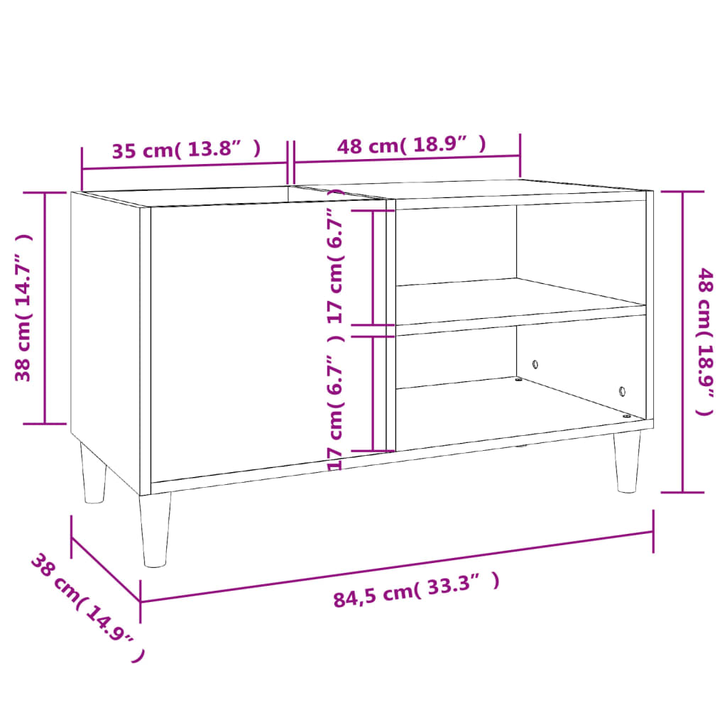 Platenkast 84,5x38x48 cm bewerkt hout grijs sonoma eikenkleurig