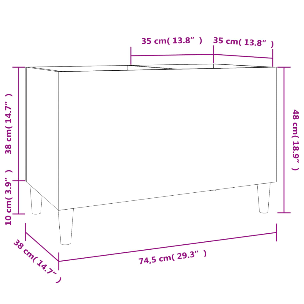 Platenkast 74,5x38x48 cm bewerkt hout wit