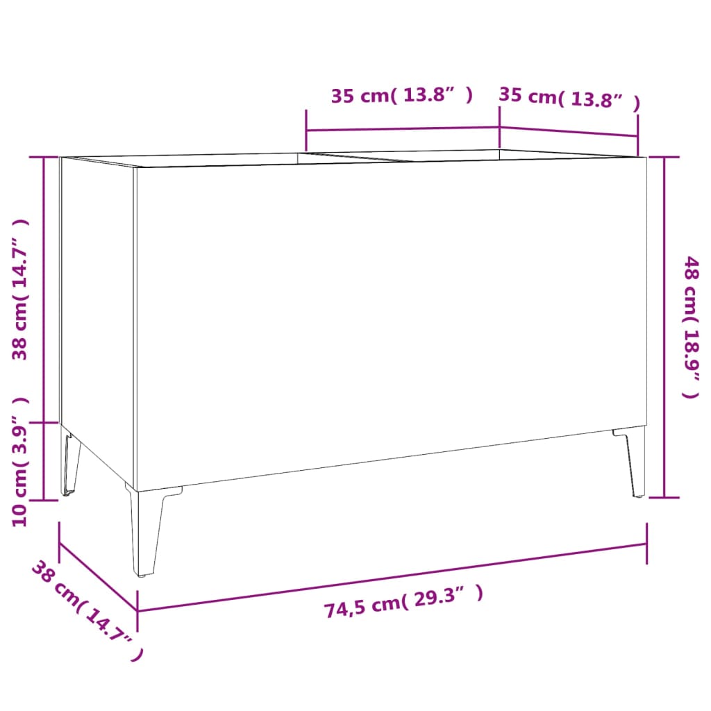 Platenkast 74,5x38x48 cm bewerkt hout zwart