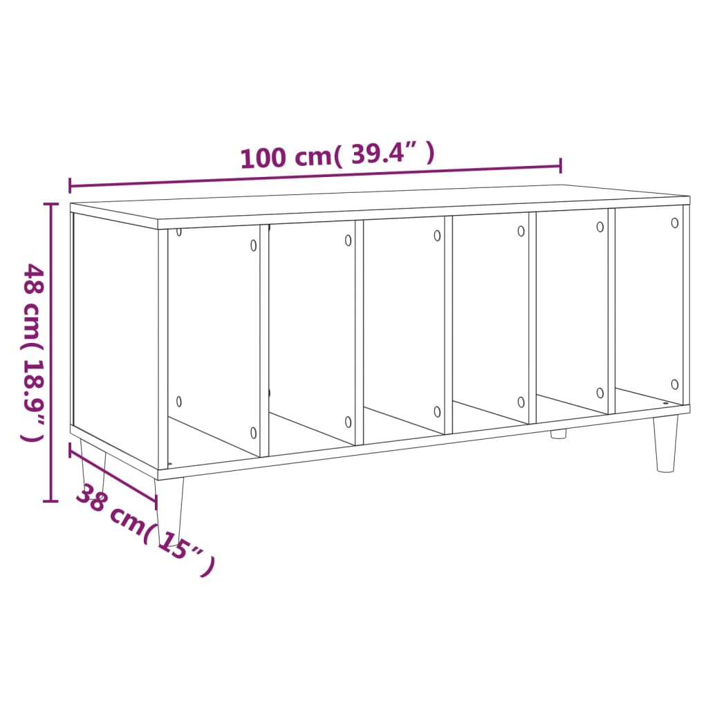 Platenkast 100x38x48 cm bewerkt hout betongrijs