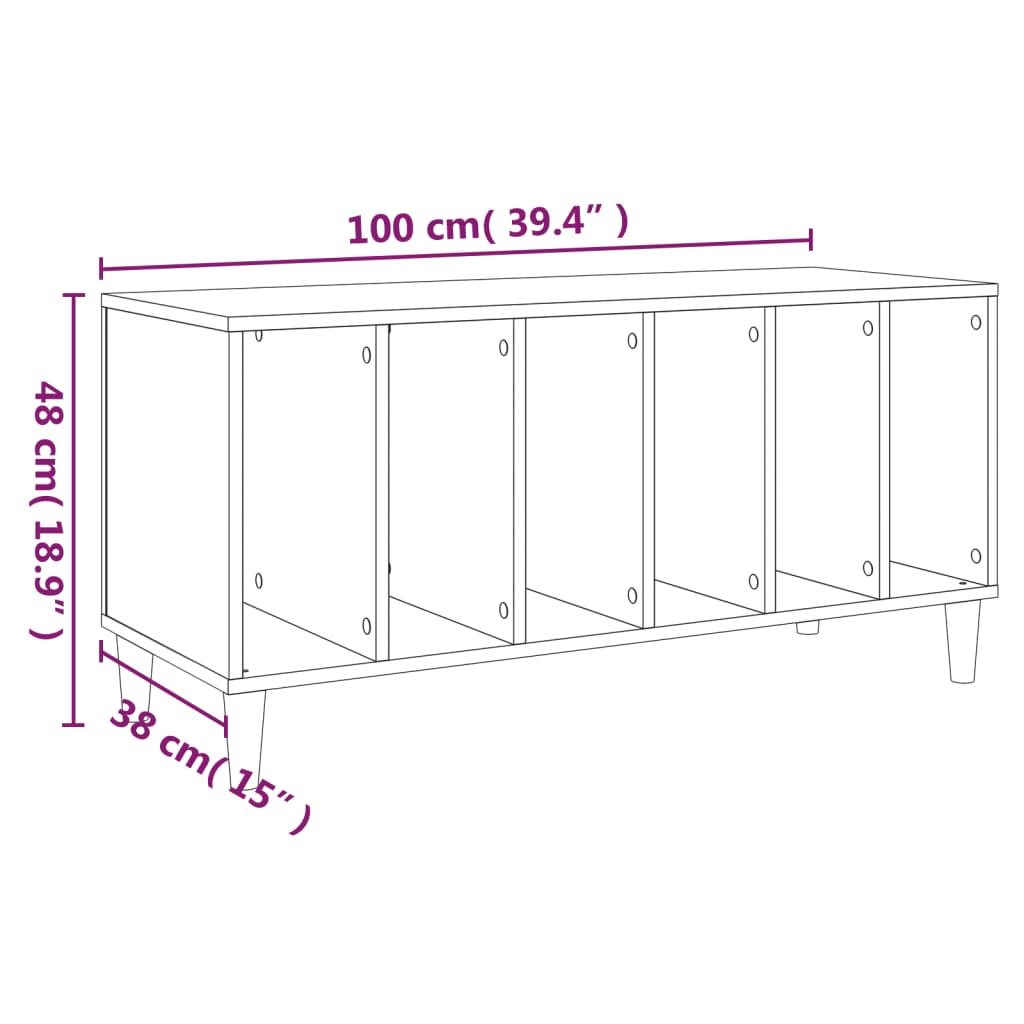 Platenkast 100x38x48 cm bewerkt hout bruin eikenkleur