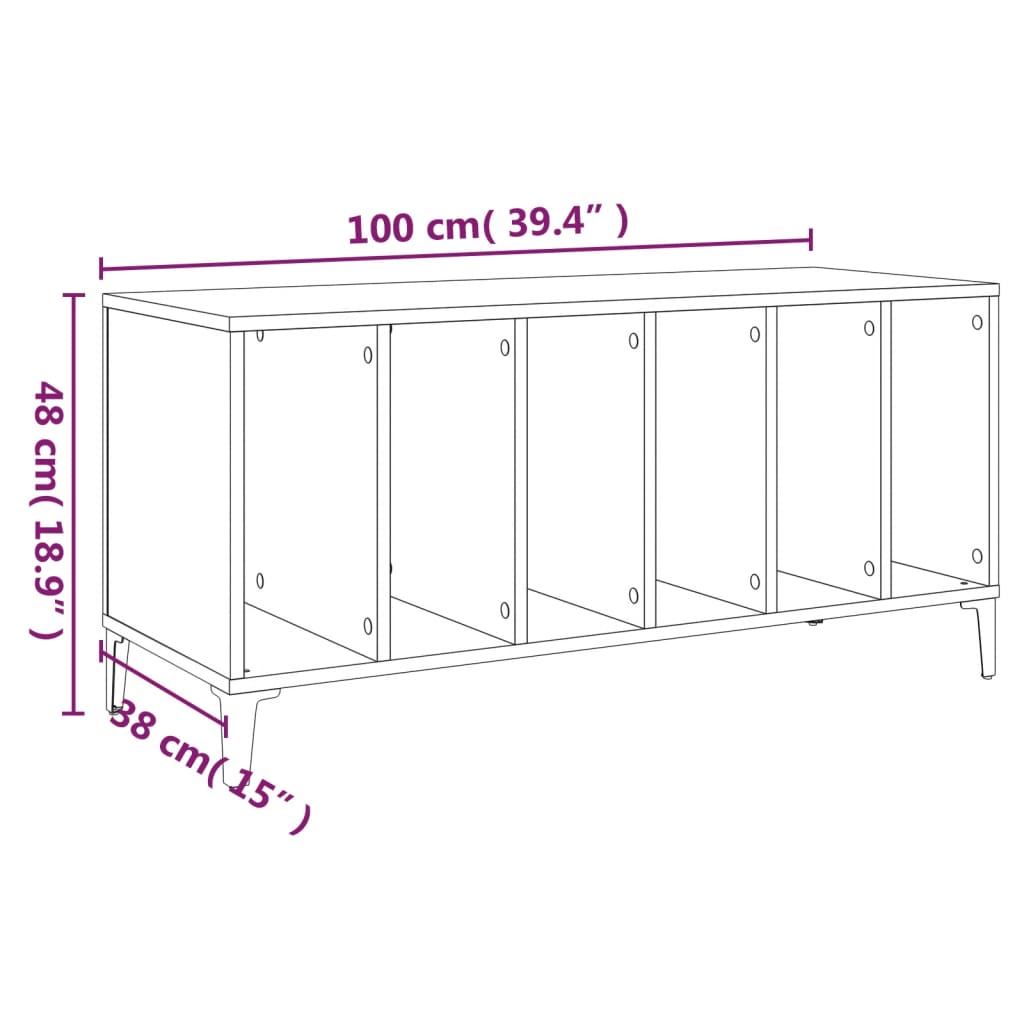 Platenkast 100X38X48 Cm Bewerkt Hout Betongrijs