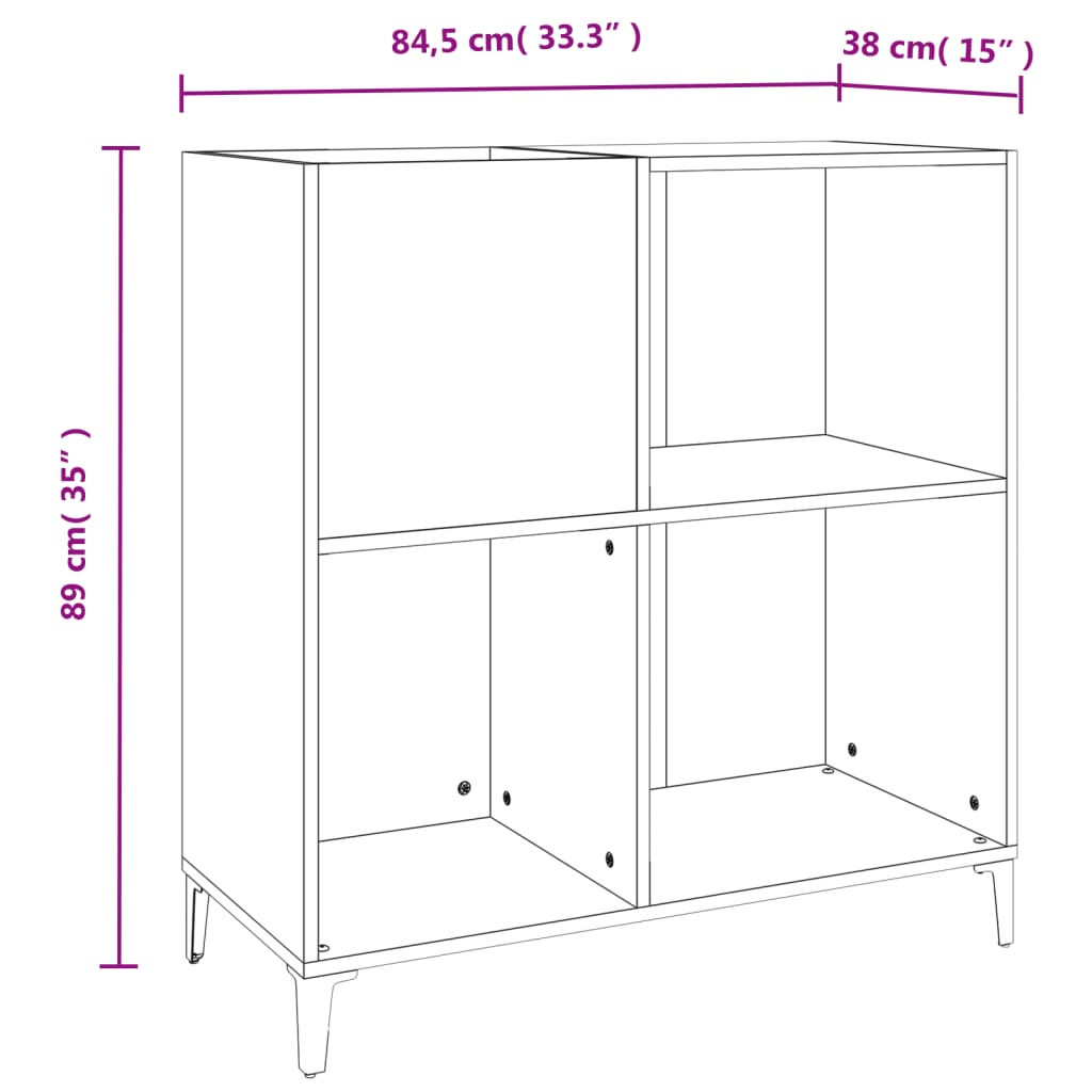 Platenkast 84,5x38x89 cm bewerkt hout wit