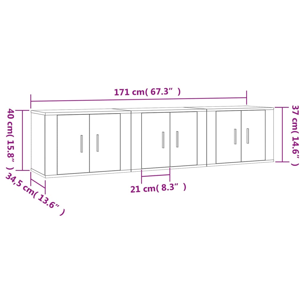 Tv-Wandmeubels 3 St 57X34,5X40 Cm Bruineikenkleurig