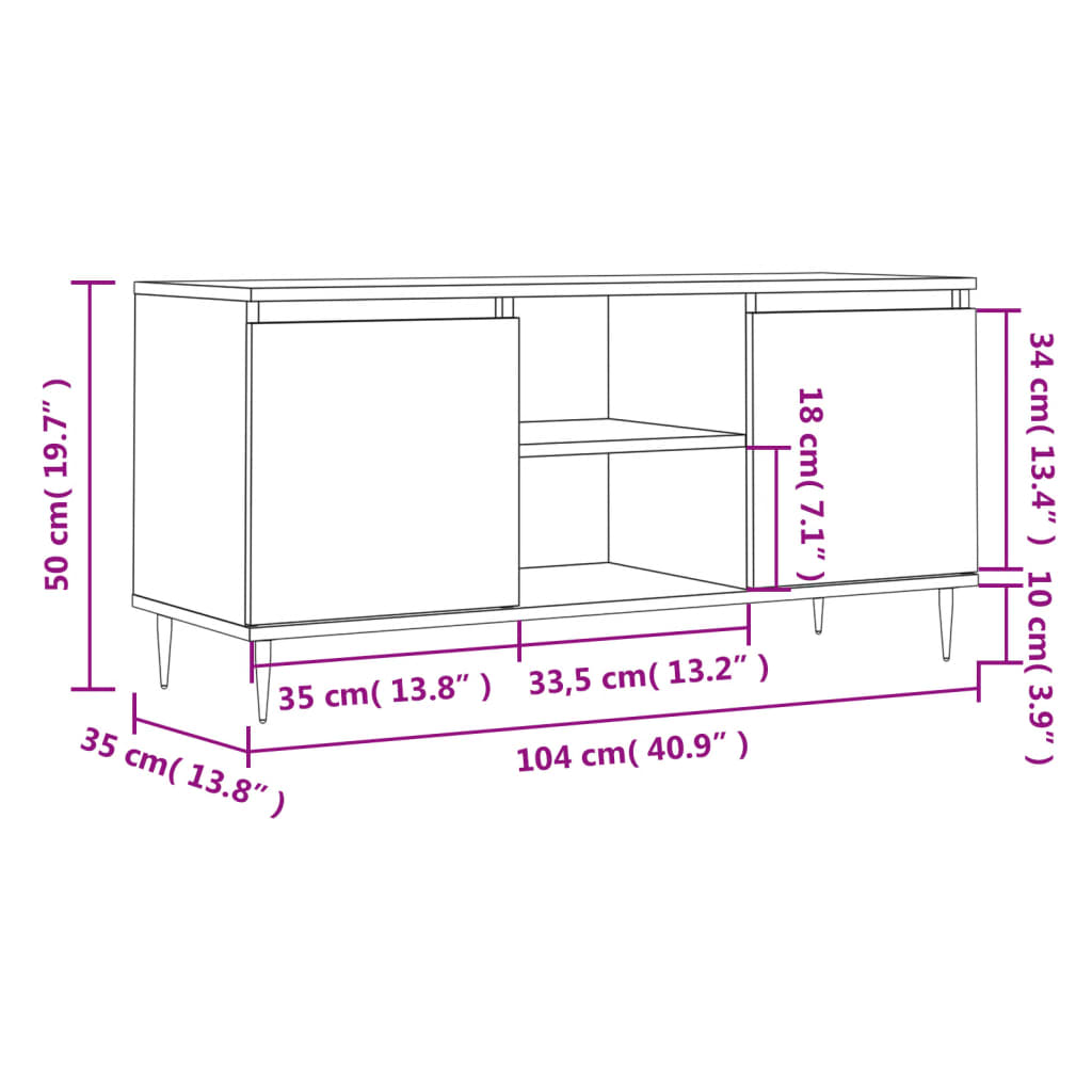 Tv-Meubel 104X35X50 Cm Bewerkt Hout Betongrijs