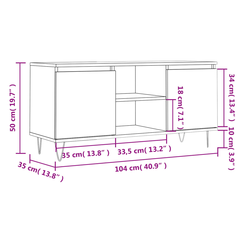 Tv-Meubel 104X35X50 Cm Bewerkt Hout Betongrijs