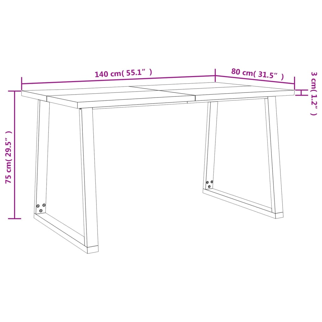 Eettafel met natuurlijke rand 140x80x75 cm massief acaciahout