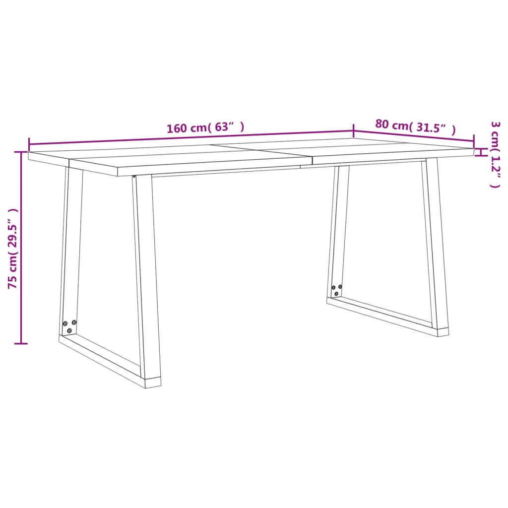 Eettafel met natuurlijke rand 160x80x75 cm massief acaciahout