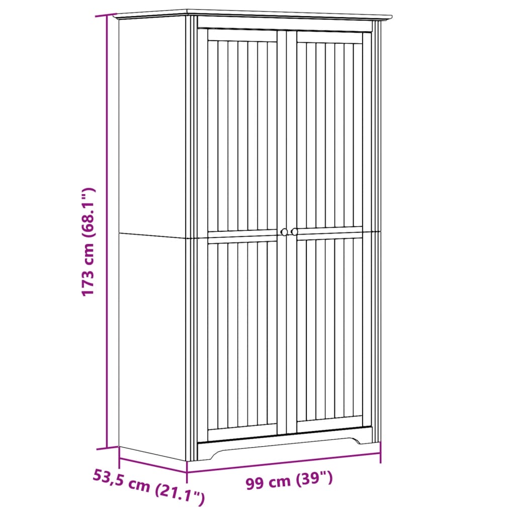 Kledingkast BODO 99x53,5x173 cm massief grenenhout wit