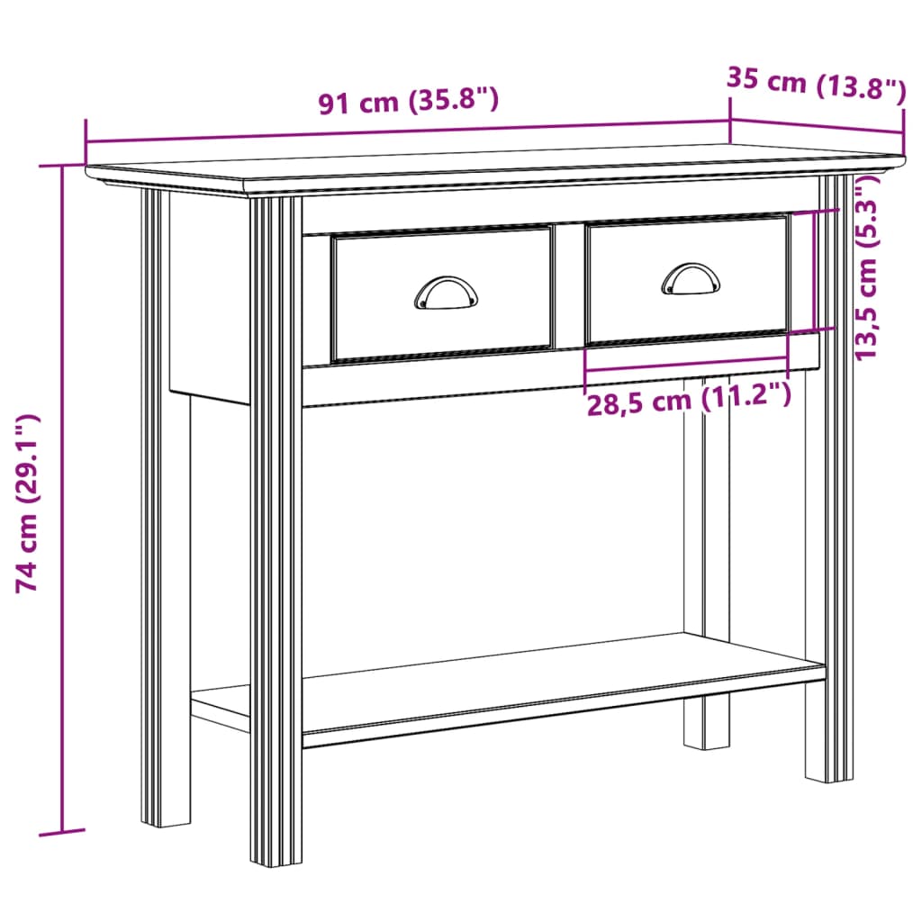 Wandtafel BODO 91x35x74 cm massief grenenhout grijs