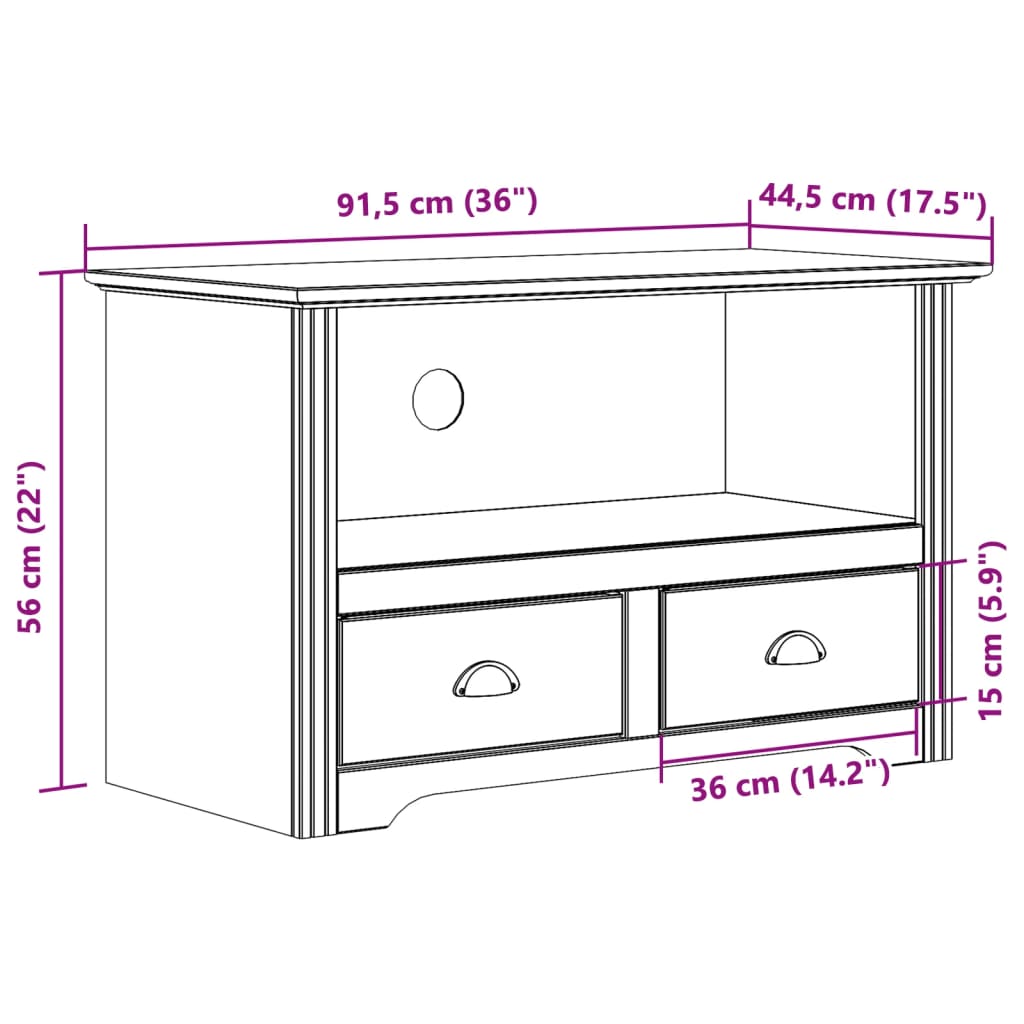 Tv-meubel met 2 lades BODO 91,5x44,5x56 cm grenenhout bruin