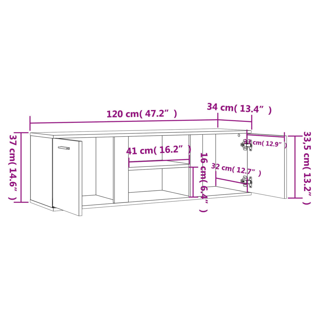 Tv-meubel 120x34x37 cm bewerkt hout grijs sonoma eikenkleurig