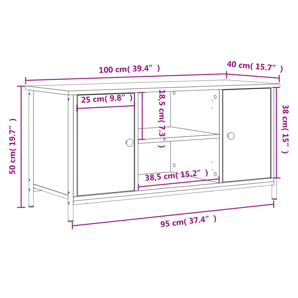 Tv-Meubel 100X40X50 Cm Bewerkt Hout Bruineikenkleurig