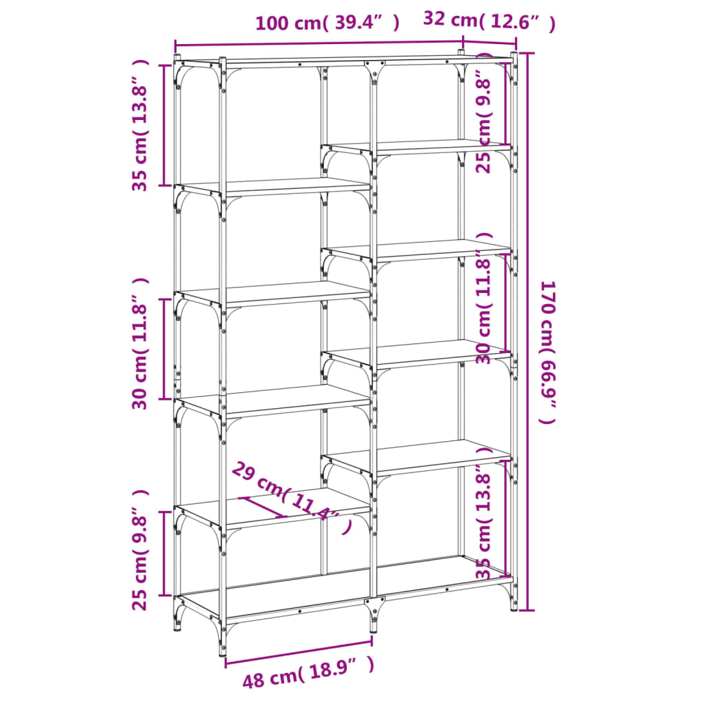 Boekenrek 100X32X170 Cm Bewerkt Hout En Ijzer Zwart