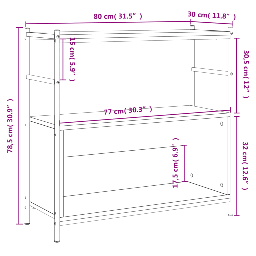 Boekenrek 80X30X78,5 Cm Bewerkt Hout En Ijzer Sonoma Eikenkleur